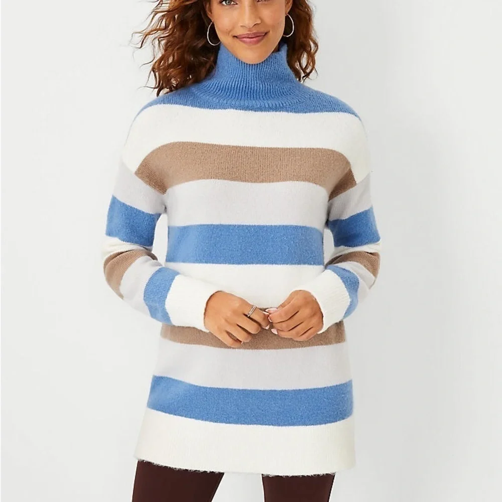 ANN TAYLOR Striped Turtleneck Tunic Sweater